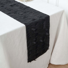 Taffeta Fabric 12"x108" Table Runner Black - 3D Leaf Petal Design