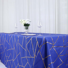Polyester 90"x132" Rectangle Tablecloth Royal Blue with Gold Foil Geometric Pattern - Wrinkle-Resistant Seamless Table Cover