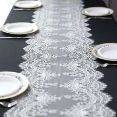 Premium Lace Fabric 15"x117" Table Runner Ivory - Scalloped Lace Elegance