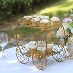 2-Tier Metal Cupcake Dessert Display Stand Gold - Sophisticated Cinderella Carriage Wedding Cake Stand Centerpiece for Fairytale Themes & Princess Parties 14"