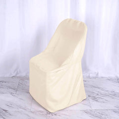 10 Pack Polyester Chair Covers for Folding Chairs Beige - Wrinkle-Free Stain-Resistant Slip-On Slipcovers