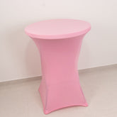Spandex 30" Round Cocktail Table Cover Pink - Easy to Maintain Stretch Fitted Highboy Tablecloth