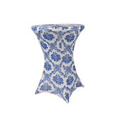 Spandex 30" Round Cocktail Table Cover Royal Blue Damask Highboy Tables - Easy to Maintain Stretch Fitted Tablecloth