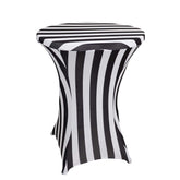 Spandex 30" Fitted Round Cocktail Table Cover Black/White Striped - Easy to Maintain Stretch Tablecloth