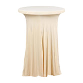 Spandex 30" Round Cocktail Table Cover Skirt Beige With Natural Wavy Drapes