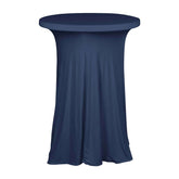Spandex 30" Round Cocktail Table Cover Skirt Navy Blue With Natural Wavy Drapes