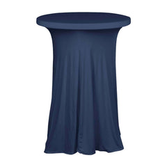 Spandex 30" Round Cocktail Table Cover Skirt Navy Blue With Natural Wavy Drapes