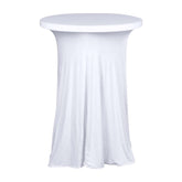 Spandex 30" Round Cocktail Table Cover Skirt White With Natural Wavy Drapes