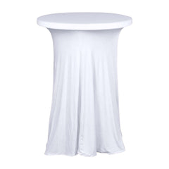 Spandex 30" Round Cocktail Table Cover Skirt White With Natural Wavy Drapes
