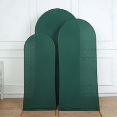 Set of 3 Matte Hunter Emerald Green Spandex Fitted Chiara Backdrop Stand Cover For Round Top Wedding Arch - 5ft, 6ft, 7ft