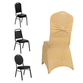 Spandex Chair Cover with Silver Rhinestone Buckled Sash Band Champagne - Stretch Fitted Slipcover