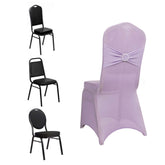 Spandex Chair Cover with Silver Rhinestone Buckled Sash Band Lavender Lilac - Stretch Fitted Slipcover