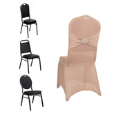 Spandex Chair Cover with Silver Rhinestone Buckled Sash Band Nude - Stretch Fitted Slipcover