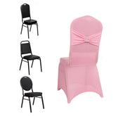 Spandex Chair Cover with Silver Rhinestone Buckled Sash Band Pink - Stretch Fitted Slipcover