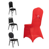 Spandex Chair Cover with Silver Rhinestone Buckled Sash Band Red - Stretch Fitted Slipcover