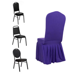 Spandex Chair Cover with Ruffle Pleated Skirt for Banquet Chairs Purple - 1-Piece Stretch Fitted Slipcover