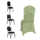 Spandex Chair Cover with Silver Rhinestone Buckled Sash Band Sage Green - Stretch Fitted Slipcover