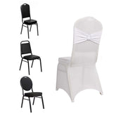 Spandex Chair Cover with Silver Rhinestone Buckled Sash Band White - Stylish Stretch Fitted Slipcover for Banquets & Events