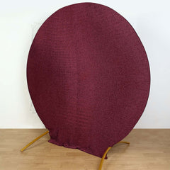 7.5ft Burgundy Metallic Shimmer Tinsel Spandex Round Wedding Arch Cover, 2-Sided Photo Backdrop