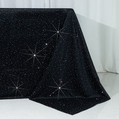 Scuba Rectangular Tablecloth 90"×156" Black with Rhinestone Accents – Seamless, Wrinkle-Free, Stain-Resistant Event Linen