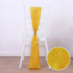 5 Pack Polyester Chair Sashes Gold Metallic Tinsel Fringe - Easy to Use Sparkly Chair Bows 6"x108"