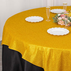 Polyester 72"x72" Table Overlay Square Tablecloth Gold - Glitter Sparkle Design for Classy Celebrations