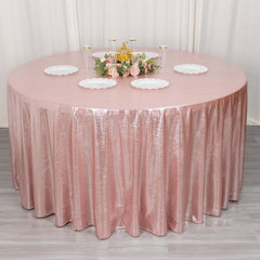 Sequin Dots Polyester Round 120" Tablecloth Shimmering Rose Gold - Wrinkle Free & Sparkling Table Cover