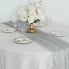 Glitter Gauze 27"x120" Table Runner Silver - Sparkling Reusable Sheer Table Linen