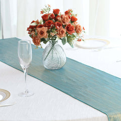 Polyester 12"x108" Table Runner Turquoise Shimmer Sequin Dots - Wrinkle-Free Finish Table Linen