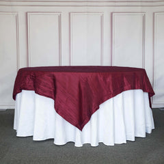 Taffeta 90"x90" Table Overlay Square Tablecloth Burgundy - Accordion Crinkle Table Cover