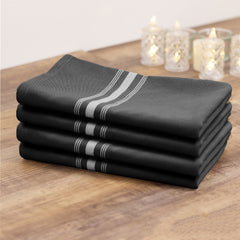 10 Pack Premium Spun Polyester 18"x22" Napkins Black/White Bistro Style - Highly Absorbent Cotton-Like Feel Cloth Napkins