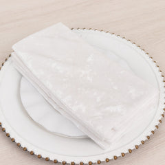 5 Pack Premium Crushed Velvet 20"x20" Napkins White - Rich & Textured Finish Dinner Napkins for Classy Events