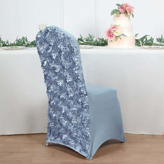 Satin Rosette Chair Cover for Banquet Chairs Dusty Blue - Stretch Fitted Slip-On Slipcover