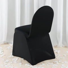 Premium Spandex Chair Cover with Foot Pockets for Banquet Chairs Black - Stretch 220GSM Fitted Slipcover