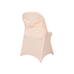 Stretch Spandex Chair Cover Blush for Folding Chairs - Secure Fit Slipcover with Silver Rhinestone Buckled Sash Band