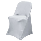 Stretch Spandex Chair Cover Silver for Folding Chairs - Reusable & Wrinkle-Resistant 160GSM Fitted Slipcover