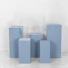 Set of 5 Dusty Blue Spandex Rectangle Pedestal Stand Covers, Stretchable Pillar Prop Covers - 160 GSM