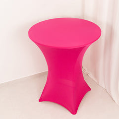Spandex 36" Round Cocktail Table Cover Fuchsia - Easy to Maintain Stretch Fitted Highboy Tablecloth