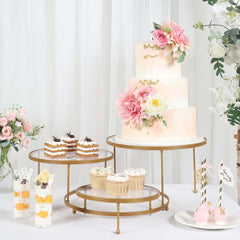 3-Tier Metal Cupcake Stand with Clear Round Acrylic Plates Gold - Dessert Cake Display Holder 23"