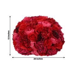Pre-Arranged Silk Rose Wedding Centerpiece, Red Artificial Rose Flower Balls Arrangement Table Decor - 20"
