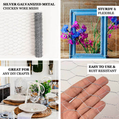 12"x16ft Silver Galvanized Metal Hexagonal Chicken Wire Mesh For DIY Crafts, Garden Fence Poultry Netting