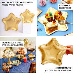 25-Pack Paper Star Shaped Dinner Plates Matte Gold - Eco-friendly Disposable 300GSM Party Plates for Starry-Themed Events 9"