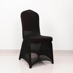 Spandex Chair Cover with Silver Rhinestone Buckled Sash Band Black - Stylish Stretch Fitted Slipcover for Banquets & Events