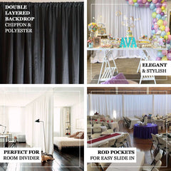 Black Chiffon Polyester Event Curtain Drapes, Dual Layer Divider Backdrop Event Panels with Rod Pockets - 20ftx10ft