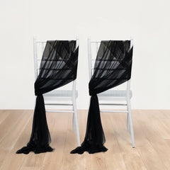 20-Pack Sheer Chair Drape Decor in Black – 9ft Shimmer Sash, Wrinkle-Free