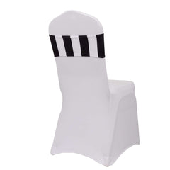 5 Pack Spandex Chair Sashes Black/White Vertical Stripes - Easy to Use & Wrinkle-Free Stretch Chair Bands for Stunning Tablescapes 5"x14"