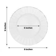10-Pack Plastic 9" Round Dinner Plates in White Ruffled Rim with Gold Edging - Sturdy Disposable Dinnerware for Classy Events & Banquets