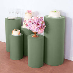 Set of 5 Dusty Sage Green Spandex Cylinder Pedestal Stand Covers, Stretchable Pillar Prop Covers - 160 GSM