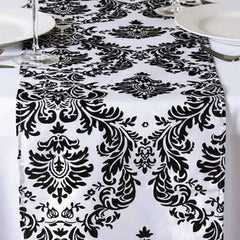 Taffeta Flocking 12"x108" Table Runner Black Damask - Stylish Table Accent