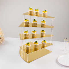 4-Tier Acrylic Cupcake Display Stand Gold Spiral Stairway Design - Stylish Reusable Multi Level Serving Tray Organizer Shelf Riser for Dessert Perfume Retail Jewelry & Collectibles 17"